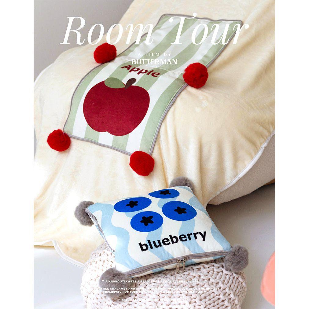 Blue Blueberry Pattern Premium Plush Throw Pillow Blanket Combo - Versatile Sofa Cushion for Home and Car Use, Ideal for Naps and Lounging