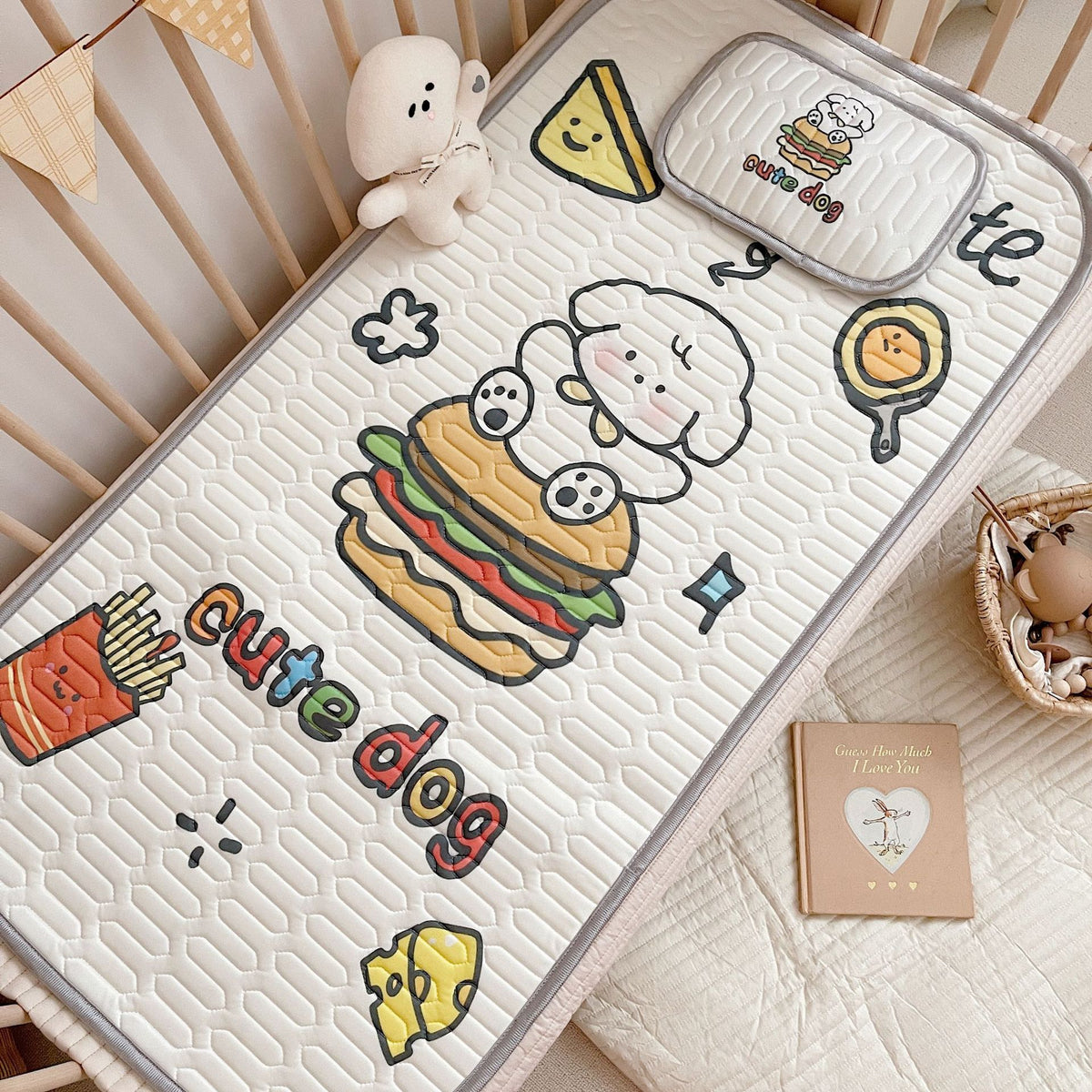 Cute Dog Pattern 2 Piece Set Kids Cooling Pad Set – 60x120cm Cartoon Latex Mattress Protector,  Pillow