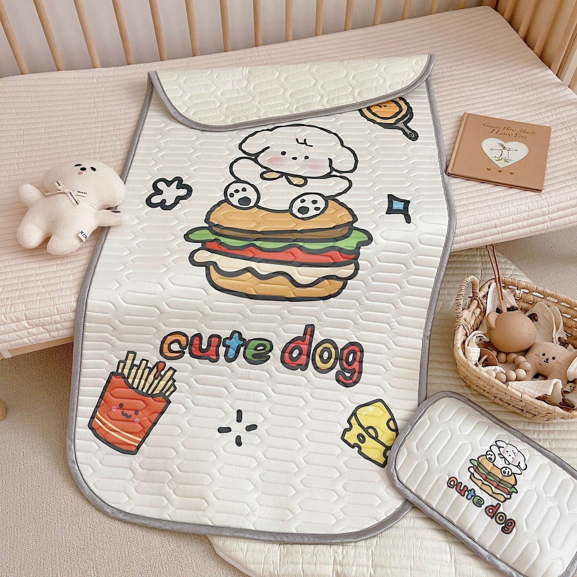 Cute Dog Pattern 2 Piece Set Kids Cooling Pad Set – 60x120cm Cartoon Latex Mattress Protector,  Pillow