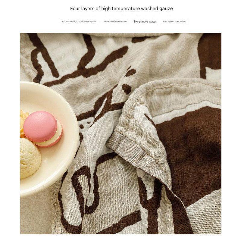 Brown Bear Pattern Soft and Absorbent 4-Layer Cotton Bath Towel for Adults and Children | Cartoon Design | 80*160 cm | Perfect for Bathing and Lounging