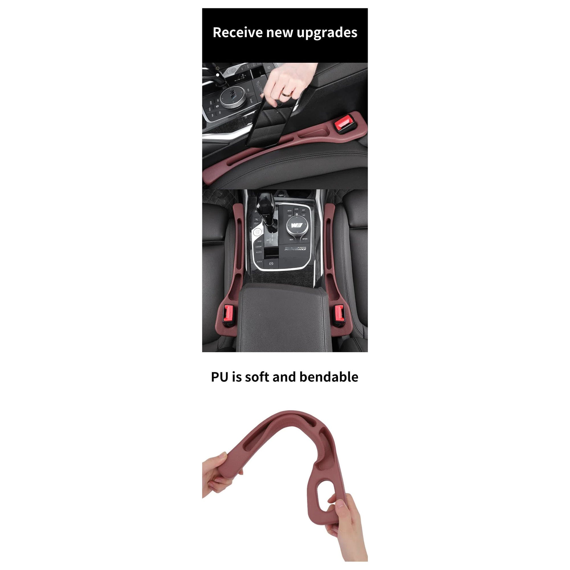 Red Car Seat Gap Filler - 2 Pieces Car Interior Storage Organizer for Front Seat Seam