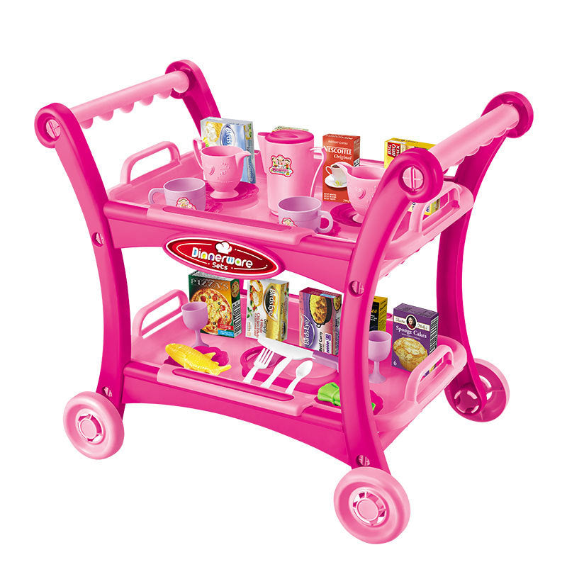 Pink Children&#39;s Pretend Play Kitchen Cart Set with Toys - Roleplay Cooking Set with Accessories - Educational Toy for Kids