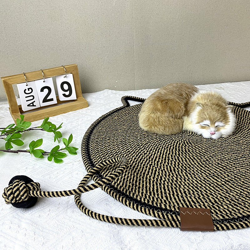 3 Pcs Black And Brown Durable Cat Scratching Mat with Attached Toy Ball - Washable and Multi-Functional, Ideal for Cats&#39; Scratching and Sleeping - 50cm Diameter