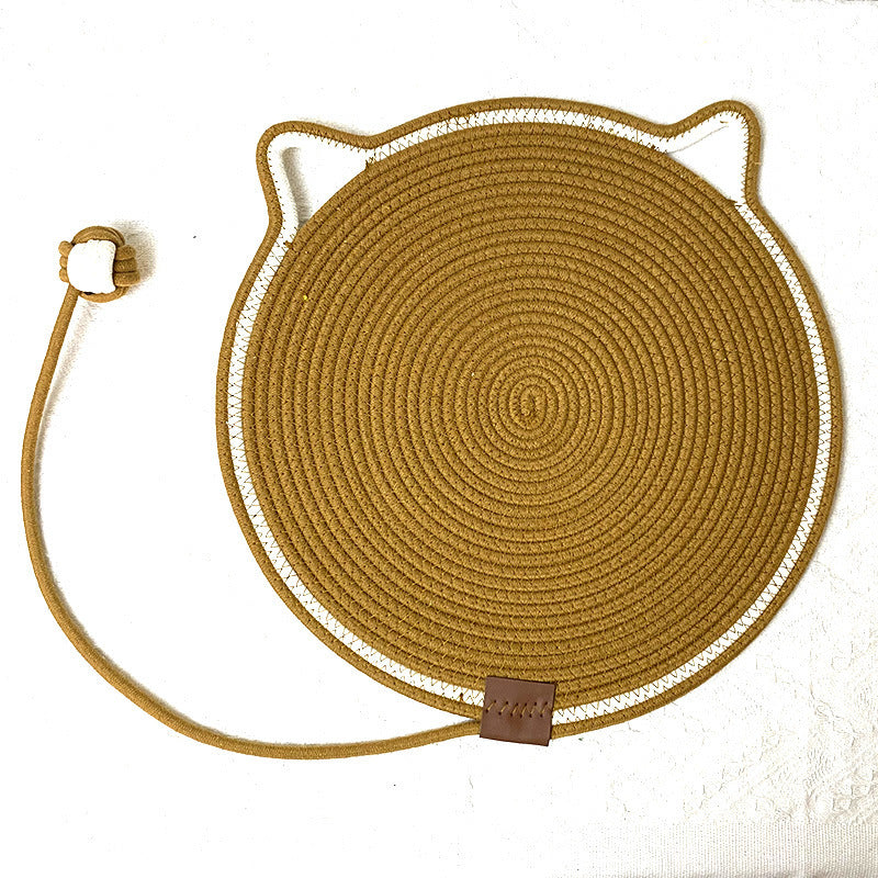 3 Pcs Brown Durable Cat Scratching Mat with Attached Toy Ball - Washable and Multi-Functional, Ideal for Cats&#39; Scratching and Sleeping - 50cm Diameter