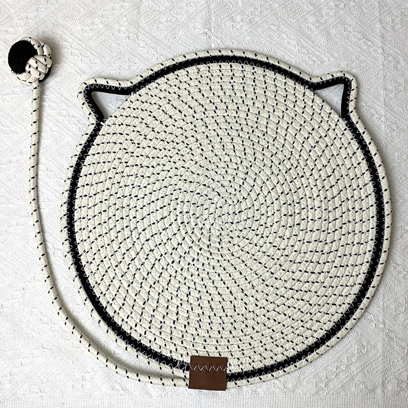 3 Pcs White Durable Cat Scratching Mat with Attached Toy Ball - Washable and Multi-Functional, Ideal for Cats&#39; Scratching and Sleeping - 50cm Diameter