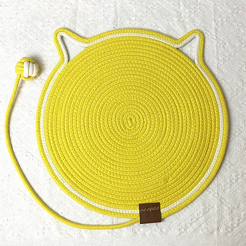 3 Pcs Yellow Durable Cat Scratching Mat with Attached Toy Ball - Washable and Multi-Functional, Ideal for Cats&#39; Scratching and Sleeping - 50cm Diameter