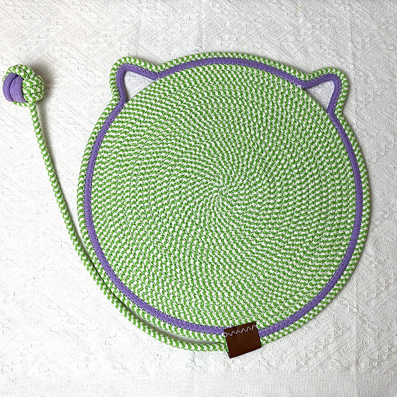 3 Pcs Green Durable Cat Scratching Mat with Attached Toy Ball - Washable and Multi-Functional, Ideal for Cats&#39; Scratching and Sleeping - 50cm Diameter