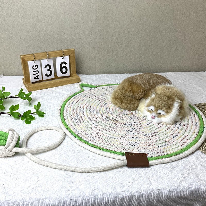 3 Pcs White And Green Durable Cat Scratching Mat with Attached Toy Ball - Washable and Multi-Functional, Ideal for Cats&#39; Scratching and Sleeping - 50cm Diameter