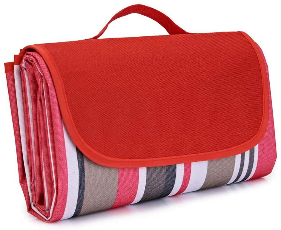 Red Stripes Stitching Premium Picnic Mat - Extra Thick &amp; Waterproof Oxford Cloth Camping Blanket - 145x180cm