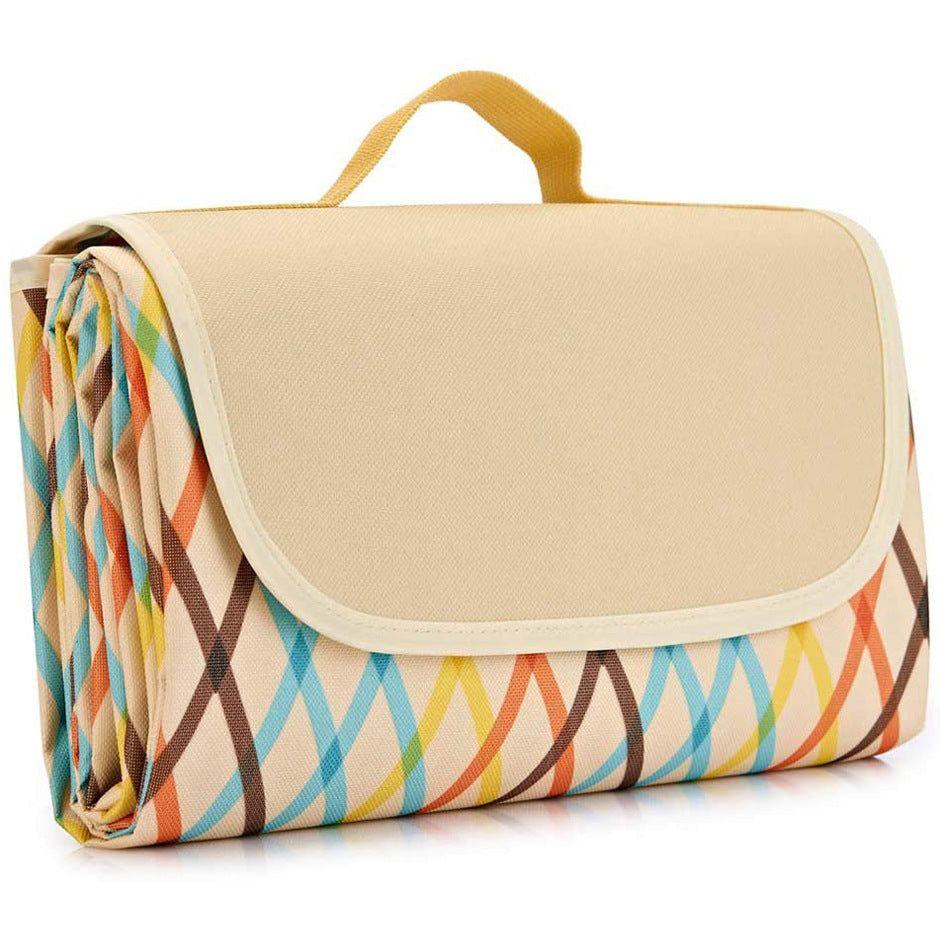 Yellow Stripes Stitching Premium Picnic Mat - Extra Thick &amp; Waterproof Oxford Cloth Camping Blanket - 145x180cm