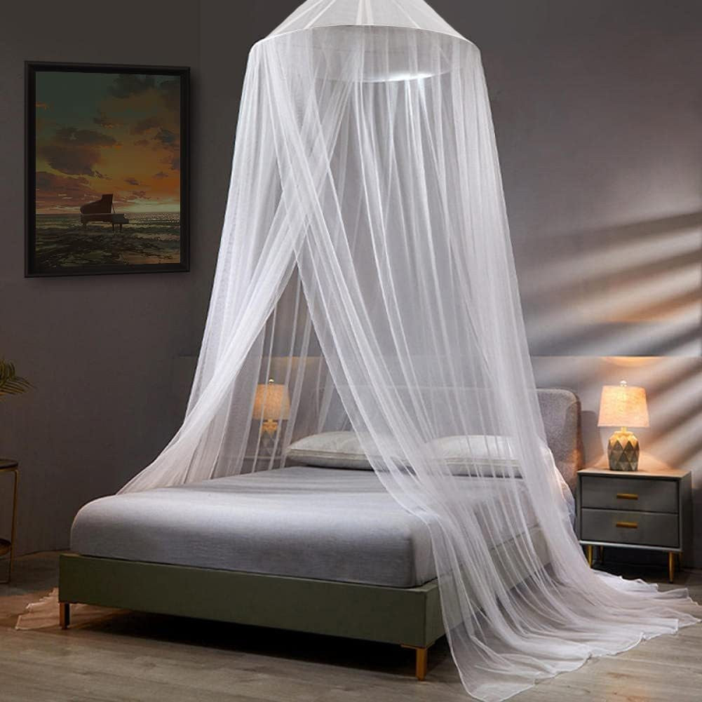 White Hanging Princess Bed Canopy Mosquito Net - Dome Bedding for Dorm Rooms &amp; Bedrooms (Fits ≤1.5m Beds)