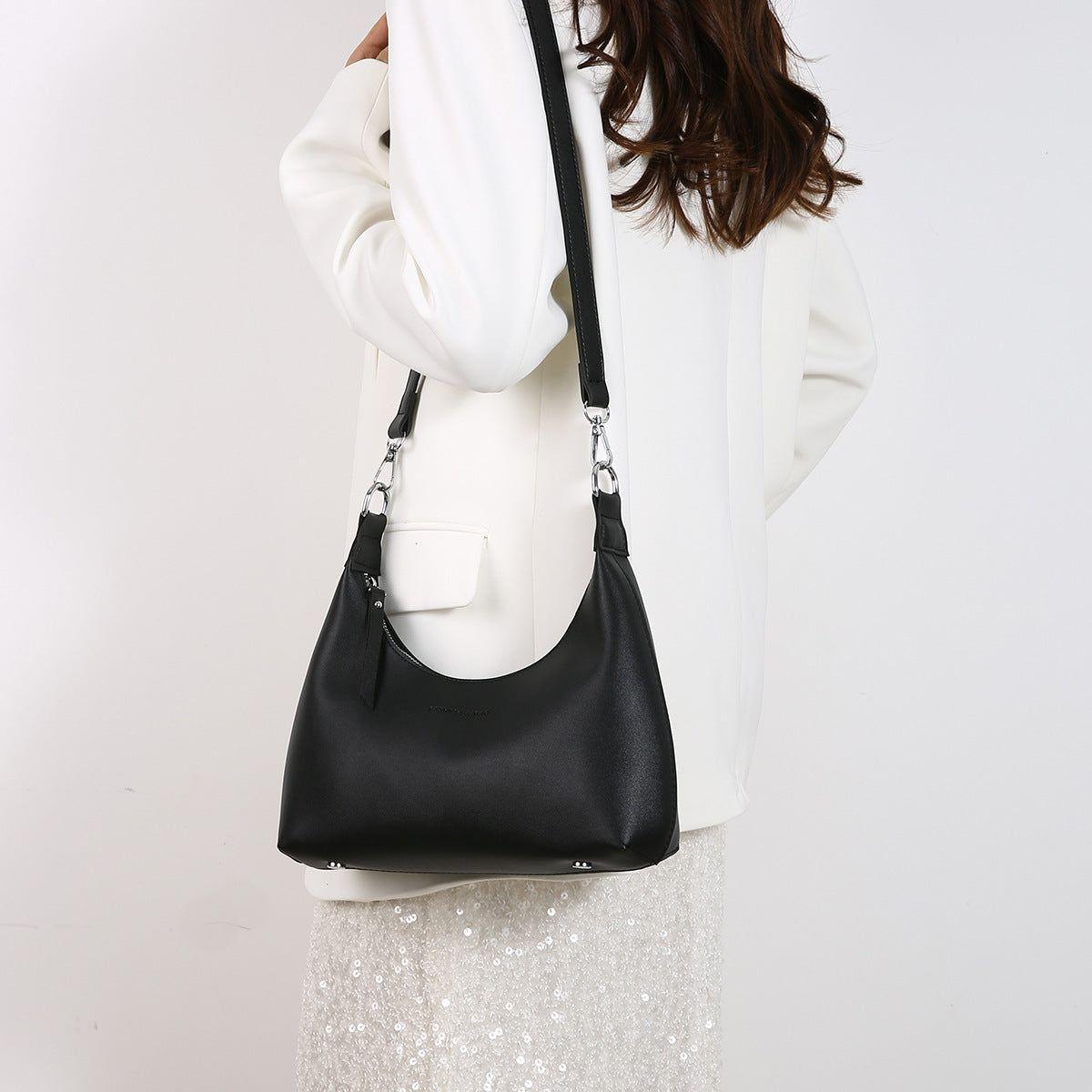 Black Women's Trendy PU Leather Shoulder Bag - Fashionable Underarm Hobo Bag with Adjustable Strap