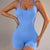 Size L Light Blue Nylon Seamless Yoga Bodysuit - Women's Athletic Romper, Crisscross Back, Workout Jumpsuit