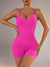 Size L Rose Red Grey Nylon Seamless Yoga Bodysuit - Women's Athletic Romper, Crisscross Back, Workout Jumpsuit