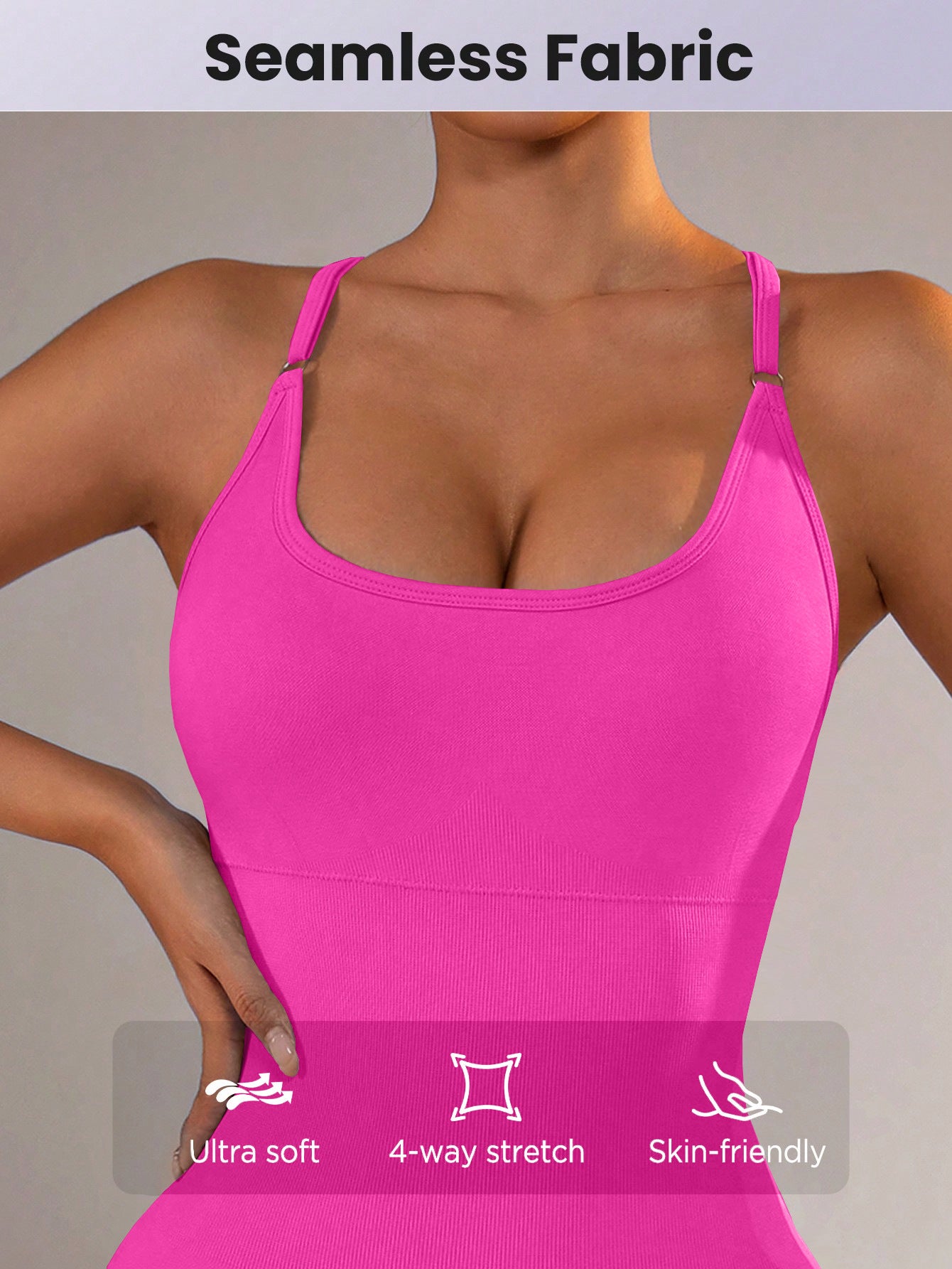 Size L Rose Red Grey Nylon Seamless Yoga Bodysuit - Women's Athletic Romper, Crisscross Back, Workout Jumpsuit