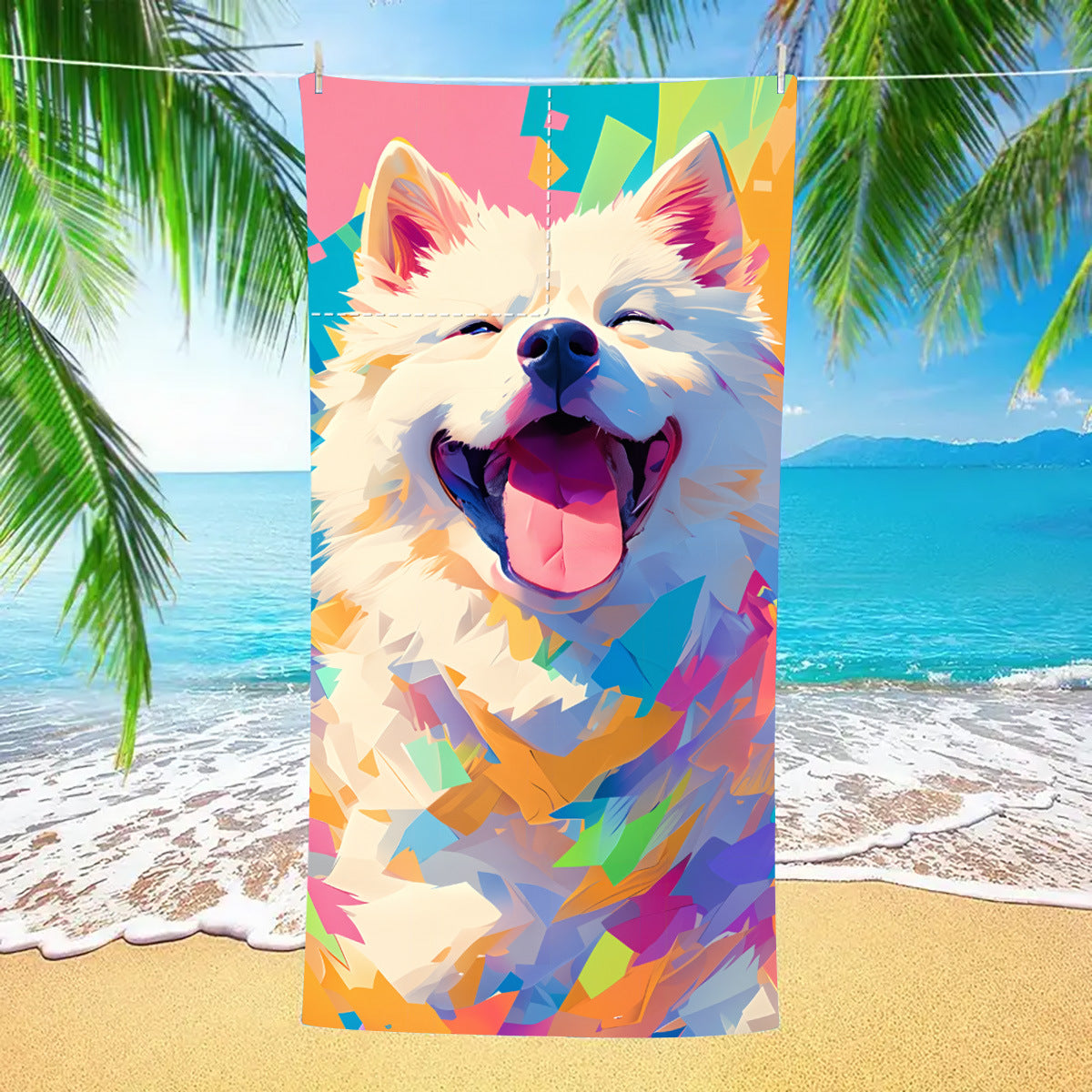 Colorful Dog Pattern 2-in-1 Foldable Beach Towel & Backpack - Microfiber Travel Set is concise