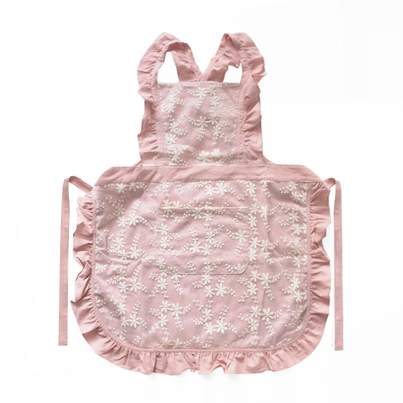 Pink Ruffled Kitchen Apron with Floral Lace - Comfortable Baking &amp; Crafting Apron
