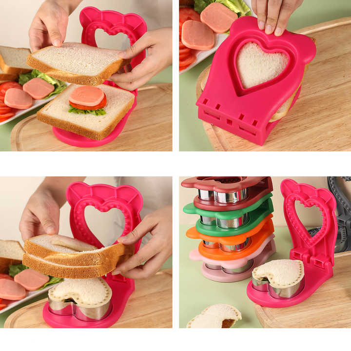 3 Pcs Red Heart Sandwich Maker Sealer - DIY Toast Pocket Bread Cutter & Sealer Mold (PP + 304 Stainless Steel)