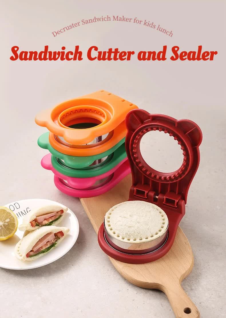 3 Pcs Orange Round Sandwich Sealer & Cutter - Safe Hand Guard Design, DIY Pocket Bread Mold