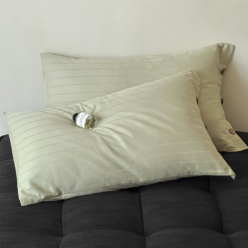 Light Green Wide Stripes Long Staple Cotton Sateen Pillowcase Set - Jacquard Striped, Pure Cotton, 48x74cm (Pair)