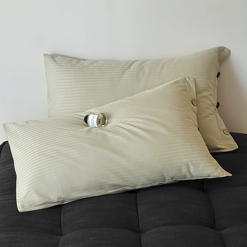 Light Green Pinstripe Long Staple Cotton Sateen Pillowcase Set - Jacquard Striped, Pure Cotton, 48x74cm (Pair)