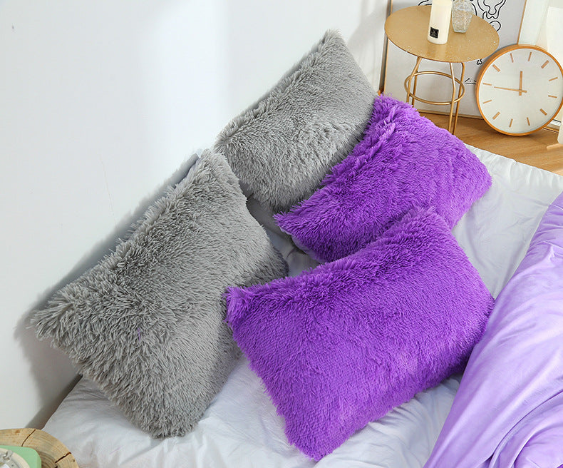 Light Grey Faux Fur Pillowcase Set - Crystal Velvet Plush Throw Pillow Covers, Bedding Accent (50x70cm, Pair)