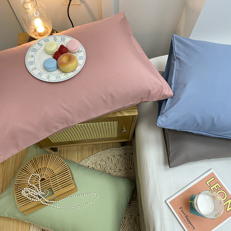 Dark Blue And Grey Washed Cotton Pillowcase Set - Solid Color, Simple Two-Tone Design, 48x74cm (Pair)