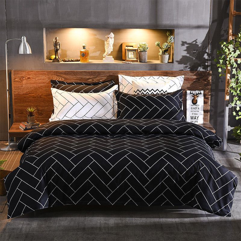 Luxurious Black Chevron 3-Piece Polyester Duvet Cover Set with 2 Pcs Pillowcases – Elegant Bedding, Machine Washable, 173x230cm Duvet + 51x76cm Pillowcases