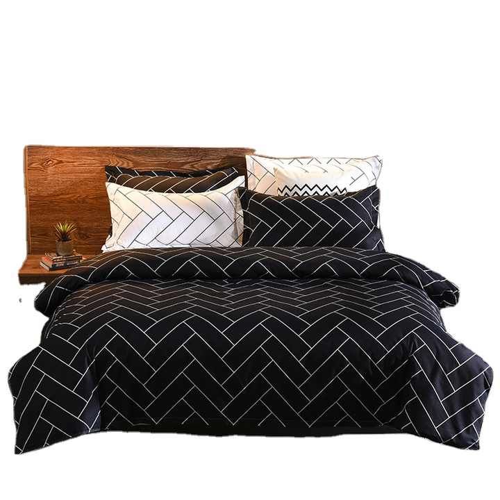 Luxurious Black Chevron 3-Piece Polyester Duvet Cover Set with 2 Pcs Pillowcases – Elegant Bedding, Machine Washable, 173x230cm Duvet + 51x76cm Pillowcases