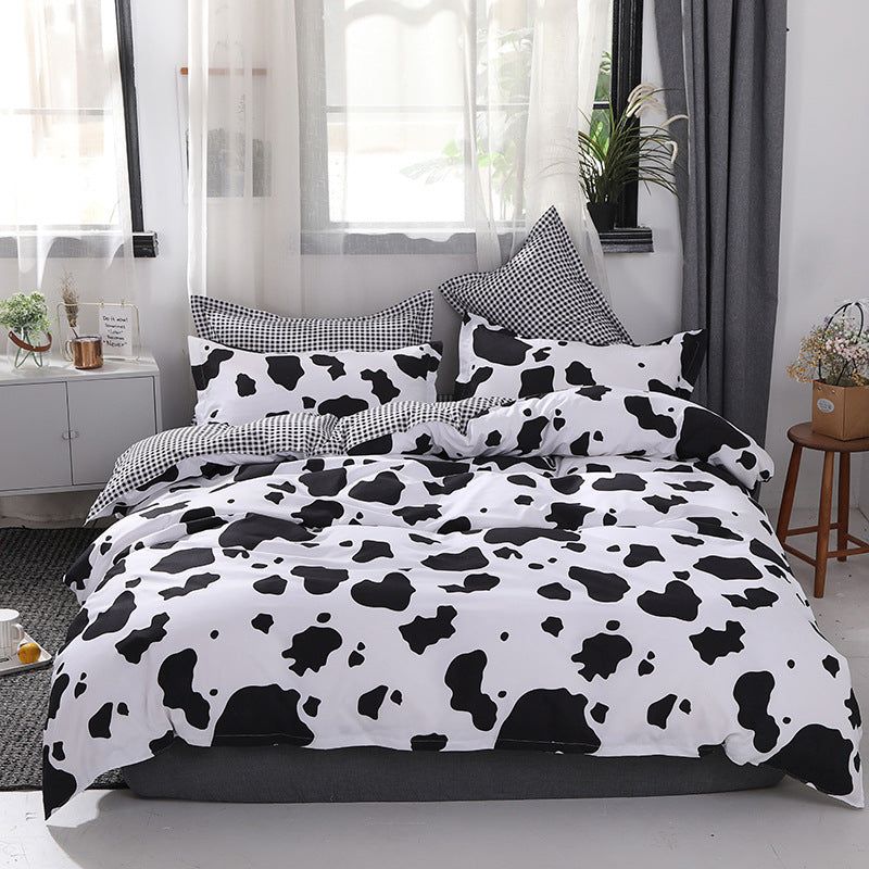 Black and White Cow Pattern 3-Piece Polyester Duvet Cover Set with 2 Pcs Pillowcases - Elegant Bedding, Machine Washable, 173x230cm Duvet + 51x76cm Pillowcases