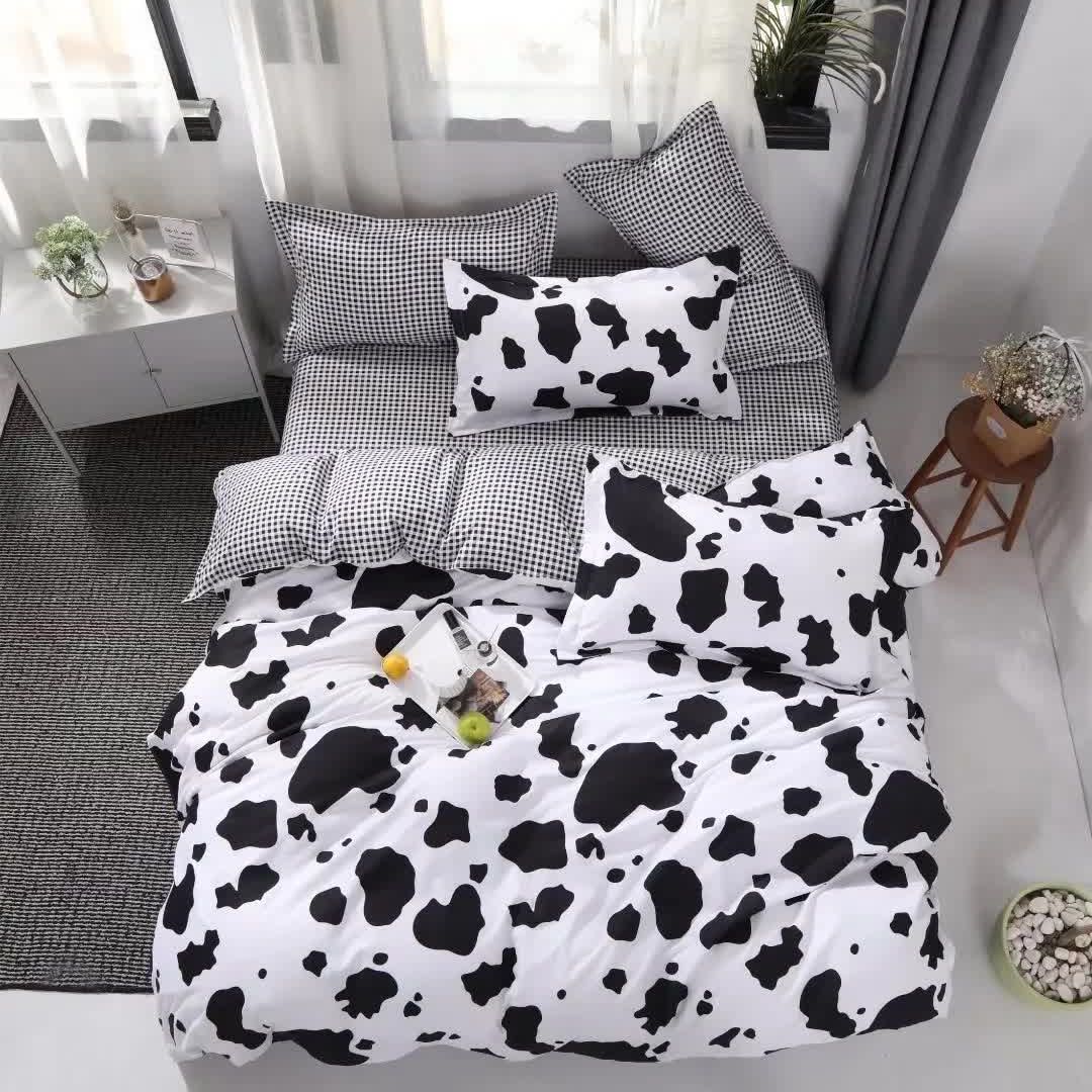 Black and White Cow Pattern 3-Piece Polyester Duvet Cover Set with 2 Pcs Pillowcases - Elegant Bedding, Machine Washable, 173x230cm Duvet + 51x76cm Pillowcases