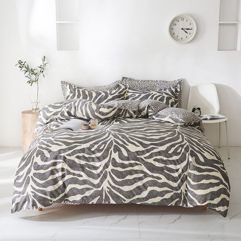 Grey Leopard Pattern 3-Piece Polyester Duvet Cover Set with 2 Pcs Pillowcases - Elegant Bedding, Machine Washable, 173x230cm Duvet + 51x76cm Pillowcases