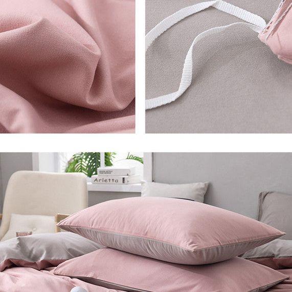 Gray And Pink Stitching Ultra-Soft Solid Color 4-Piece Bedding Set - Queen Size(Suitable for 2m bed)