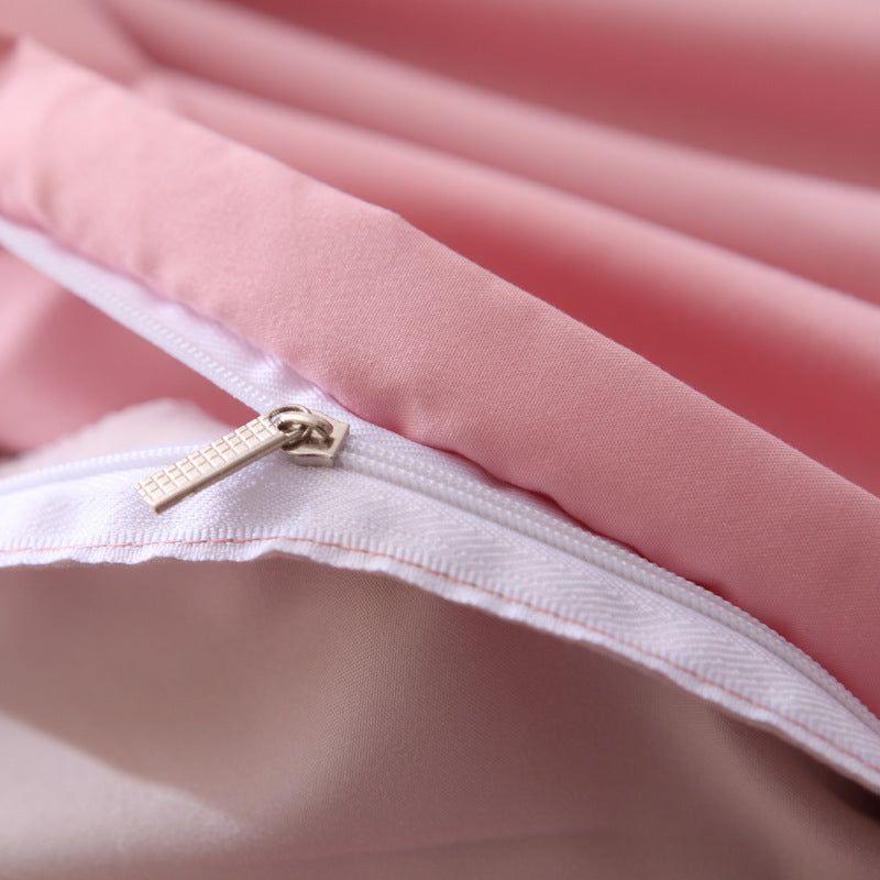 Gray And Pink Stitching Ultra-Soft Solid Color 4-Piece Bedding Set - Queen Size(Suitable for 2m bed)