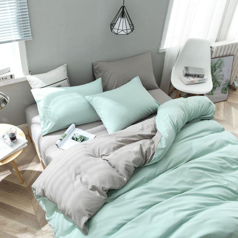Mint Green And Grey Stitching Ultra-Soft Solid Color 4-Piece Bedding Set - Queen Size(Suitable for 2m bed)