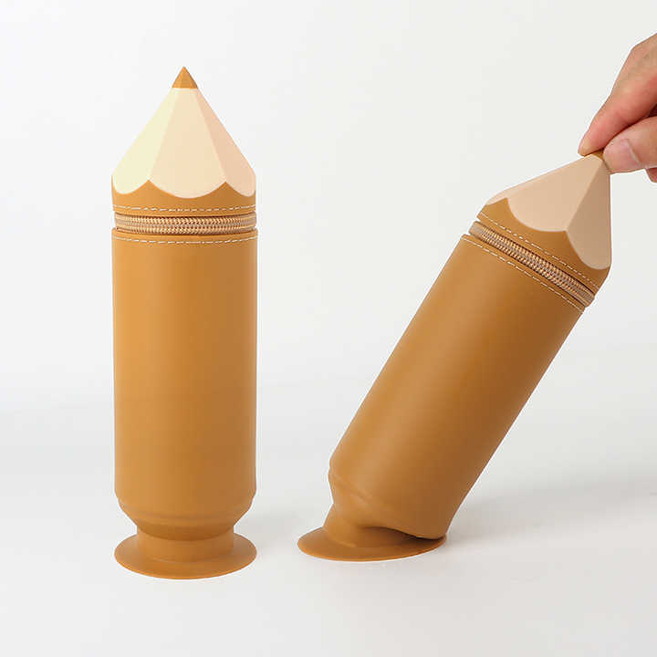 Brown Creative Silicone Pencil Case - High-Value Stationery  - Large Capacity Desk Organizer