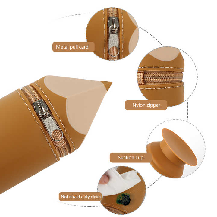 Brown Creative Silicone Pencil Case - High-Value Stationery  - Large Capacity Desk Organizer