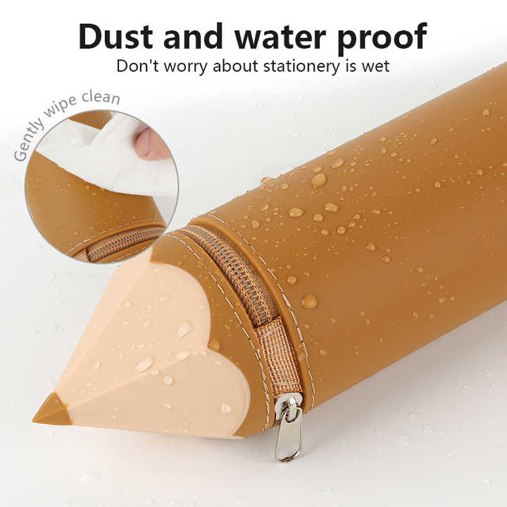 Brown Creative Silicone Pencil Case - High-Value Stationery  - Large Capacity Desk Organizer