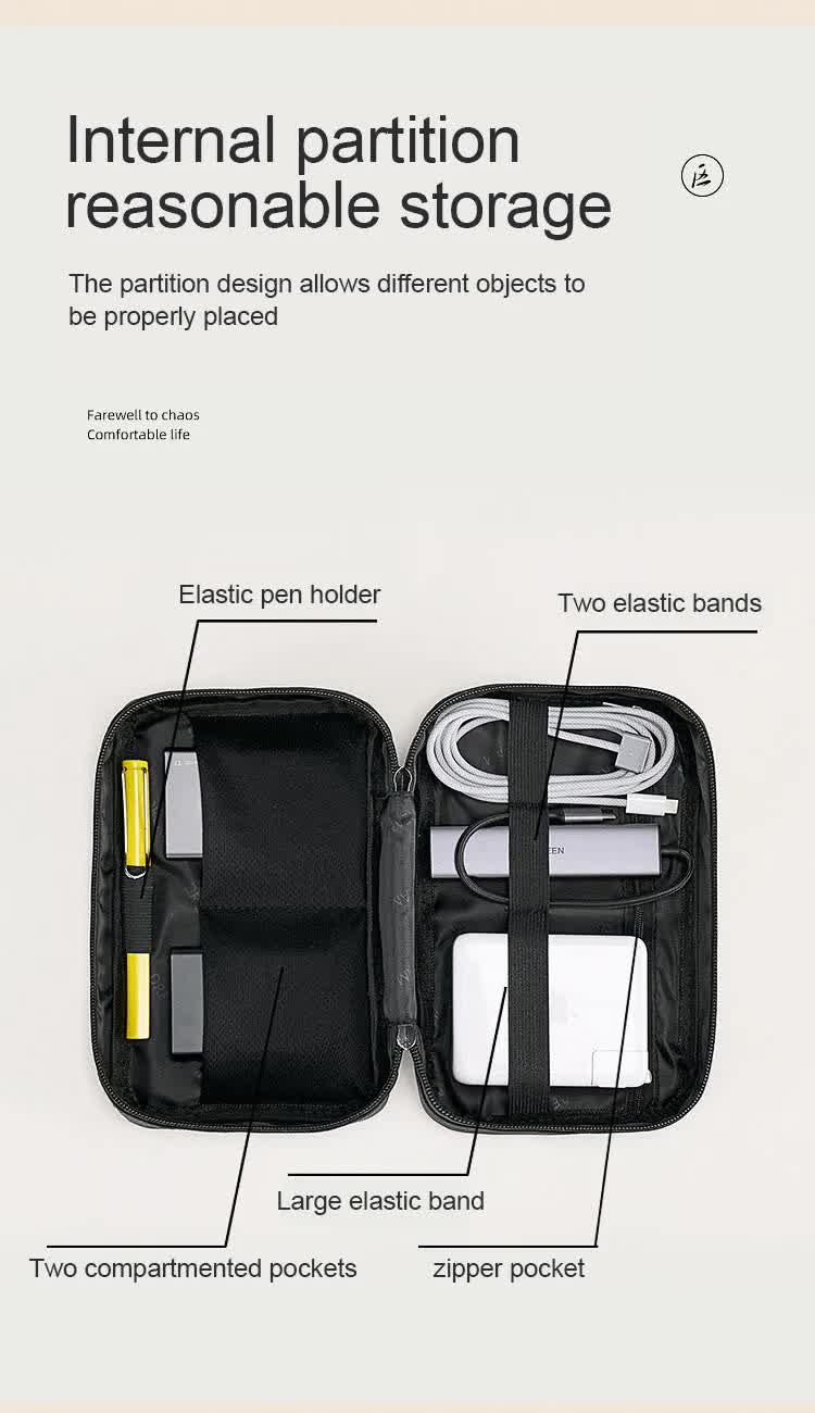 Beige Premium PU Leather Multi-Functional Travel Cable Organizer - Waterproof Digital Storage Pouch