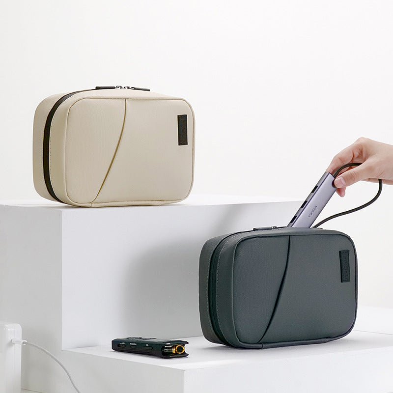 Grey Premium PU Leather Multi-Functional Travel Cable Organizer - Waterproof Digital Storage Pouch