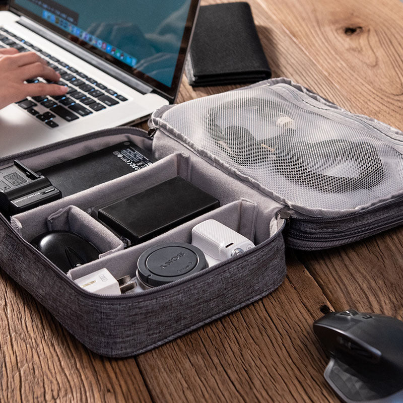 Black Durable Three-Layer Earphone & Digital Organizer - Waterproof Cosmetic & Cable Storage Pouch(Photography props not included, only the bag)
