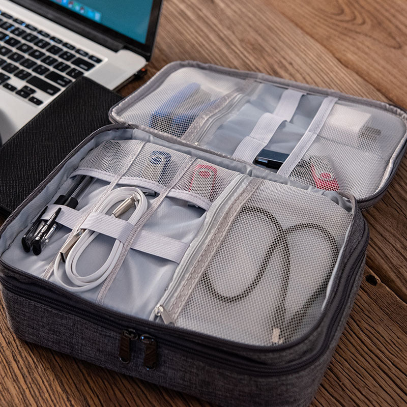 Red Durable Three-Layer Earphone & Digital Organizer - Waterproof Cosmetic & Cable Storage Pouch(Photography props not included, only the bag)