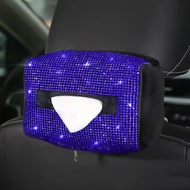 Purple Diamond Bling Rhinestone Car Tissue Box Holder - Applies to Visor &amp; Seat Back