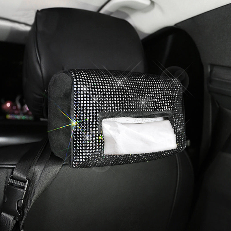 Black Diamond Bling Rhinestone Car Tissue Box Holder - Applies to Visor &amp; Seat Back