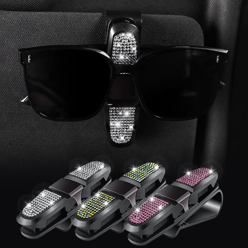 6 Pcs Purple Luxury Rhinestone Car Sun Visor Glasses Clip - Multi-Functional, 180° Rotatable, ABS Material