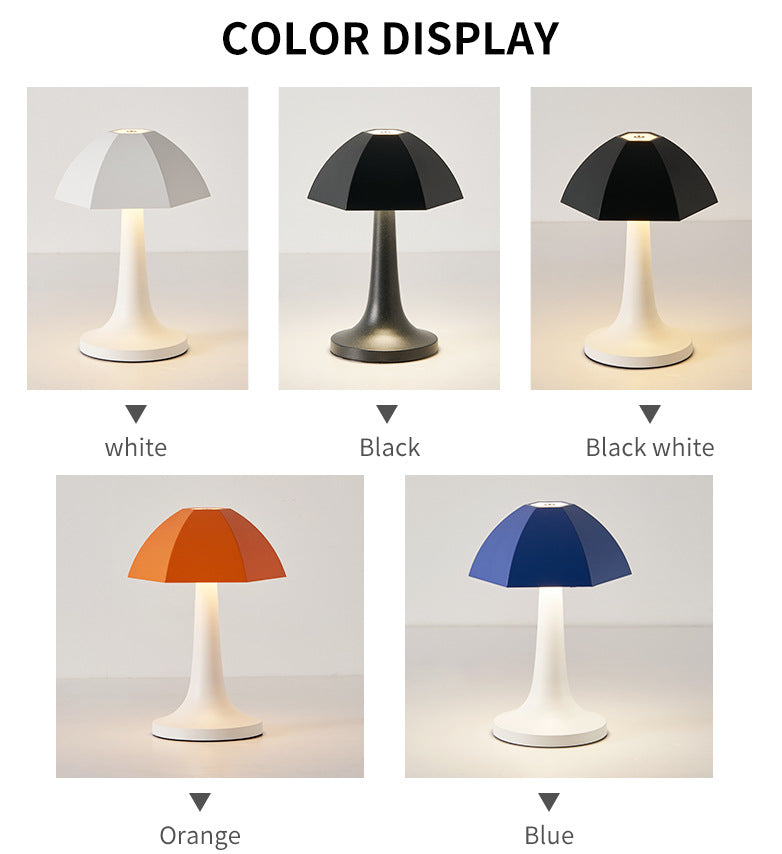 Blue And White Nordic Umbrella Mushroom Table Lamp - Dimmable Ambient Light