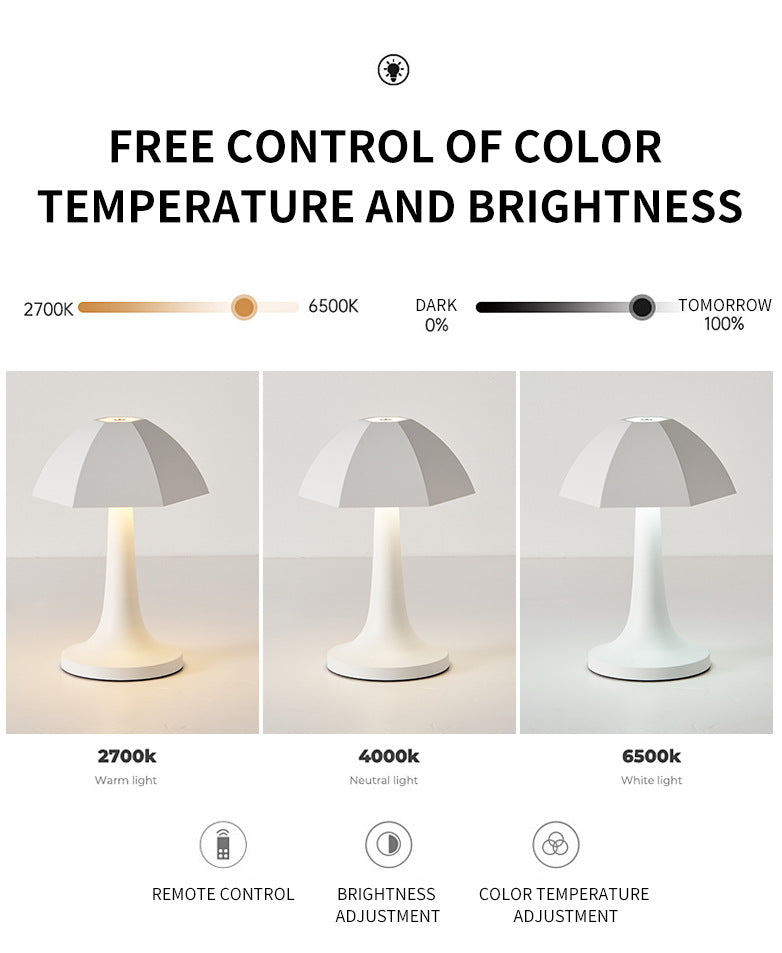 Black Nordic Umbrella Mushroom Table Lamp - Dimmable Ambient Light