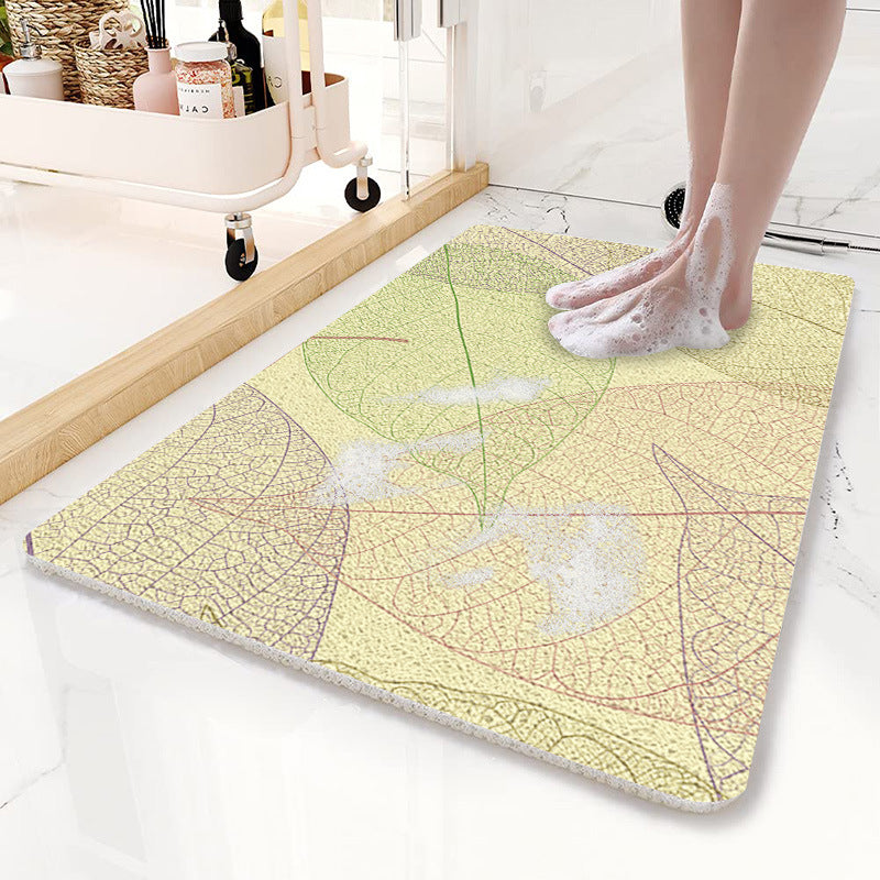 Yellow Leaves Pattern  PVC Non-Slip Bath Mat 45x75cm - Shower Drain Hole Design, Soft &amp; Quick-Dry Bathroom Rug