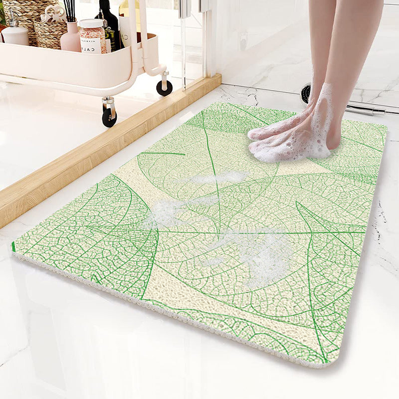 Green Leaves Pattern  PVC Non-Slip Bath Mat 50x80cm - Shower Drain Hole Design, Soft &amp; Quick-Dry Bathroom Rug