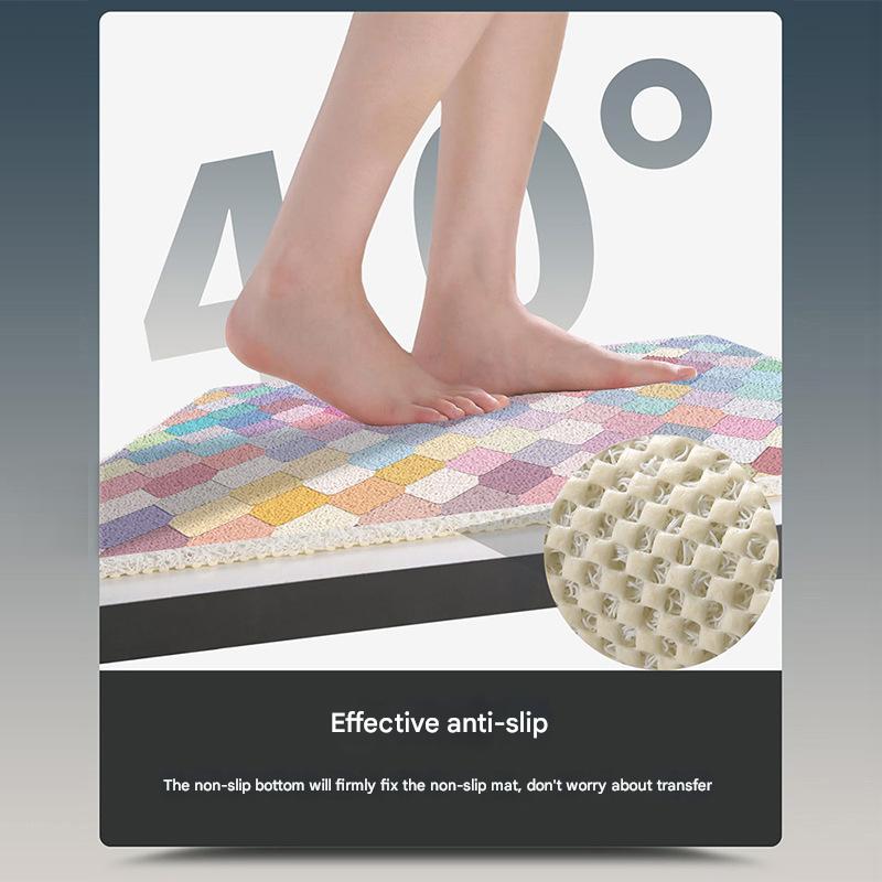 Colorful Scale Pattern  PVC Non-Slip Bath Mat 50x80cm - Shower Drain Hole Design, Soft & Quick-Dry Bathroom Rug